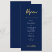 Gold & Navy Modern Lettering Birthday Party Menu (Voorkant / Achterkant)