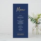 Gold & Navy Modern Lettering Birthday Party Menu (Staand voorkant)
