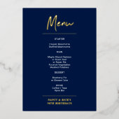 Gold & Navy Modern Lettering Birthday Party Menu Folie Uitnodiging (Voorkant)