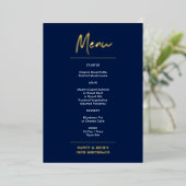 Gold & Navy Modern Lettering Birthday Party Menu Folie Uitnodiging (Staand Voorkant)