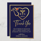 Gold Navy Modern Nursing School Afstuderen Harteli Bedankkaart (Voorkant / Achterkant)