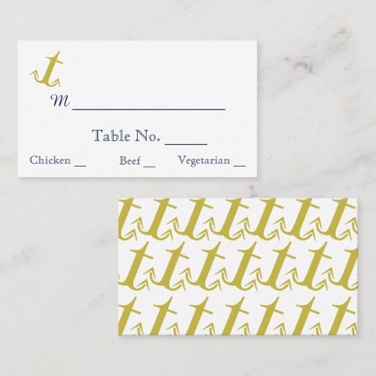 Gold Navy Nautical Anchor Beach bruiloft Plaatskaartje (Voorkant / Achterkant)