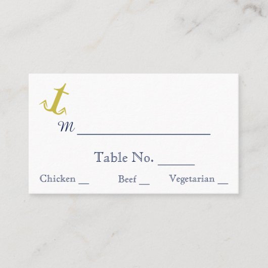 Gold Navy Nautical Anchor Beach bruiloft Plaatskaartje (Voorkant)