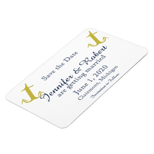 Gold Navy Nautical Anchor Wedding Save the Date Magneet (Linkerzijde)
