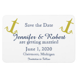 Gold Navy Nautical Anchor Wedding Save the Date Magneet