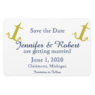 Gold Navy Nautical Anchor Wedding Save the Date Magneet