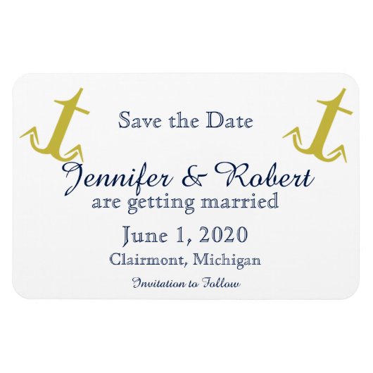 Gold Navy Nautical Anchor Wedding Save the Date Magneet (Horizontaal)