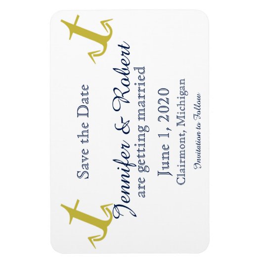 Gold Navy Nautical Anchor Wedding Save the Date Magneet (Verticaal)