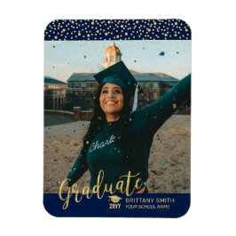 Gold & Navy Photo Afstuderen aangekondigd Magneet