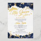 Gold Navy Roos Mis Quince Quinceanera Folie Uitnodiging (Voorkant)