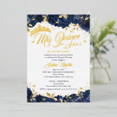 Gold Navy Roos Mis Quince Quinceanera Folie Uitnodiging (Staand Voorkant)