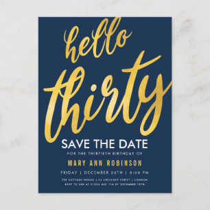 Gold Navy Save Date Dertig Verjaardagsfeest Briefkaart