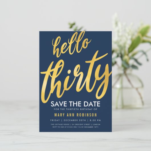 Gold Navy Save Date Dertig Verjaardagsfeest Kaart (Staand voorkant)