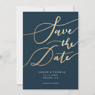 Gold Navy Script Typografie Save The Date