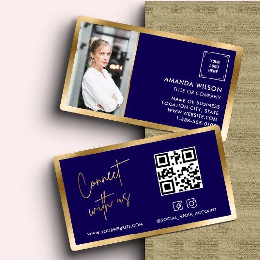 GOLD NAVY Social Media QR Code Foto en Logo Visitekaartje
