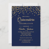 Gold Navy Sparkle Confetti Quinceanera Uitnodigen Kaart (Voorkant)