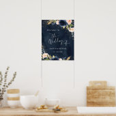 Gold Navy Sparkle Floral Welcome Wedding Poster (Keuken)
