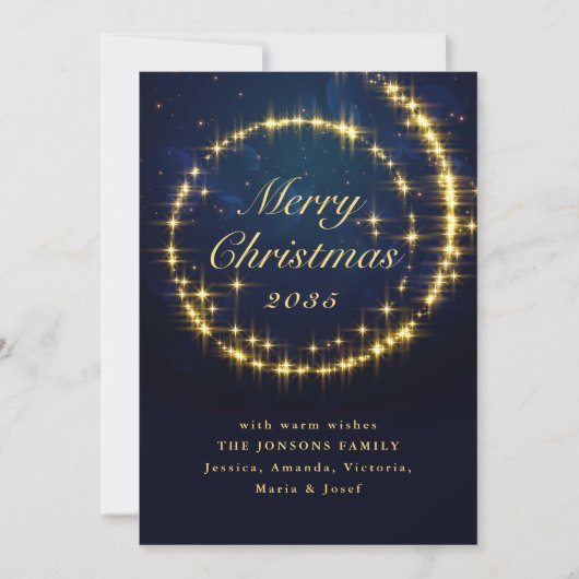 Gold Navy Sparkle Kerstverlichting Feestdagenkaart (Voorkant)