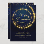 Gold Navy Sparkle Kerstverlichting Feestdagenkaart (Voorkant / Achterkant)