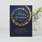 Gold Navy Sparkle Kerstverlichting Feestdagenkaart (Staand voorkant)