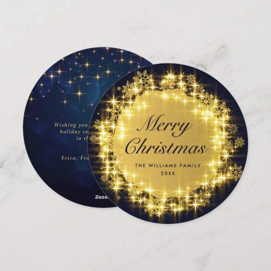 Gold Navy Sparkle Kerstverlichting Feestdagenkaart (Voorkant / Achterkant)