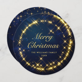 Gold Navy Sparkle Kerstverlichting Feestdagenkaart