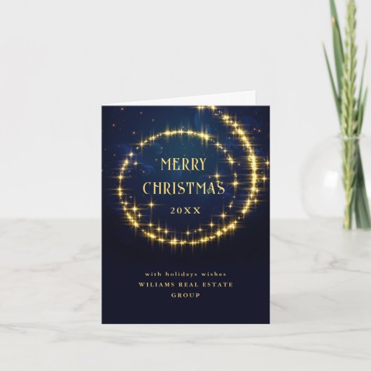 Gold Navy Sparkle Lights Corporate Kerstmis Feestdagen Kaart (Voorkant)