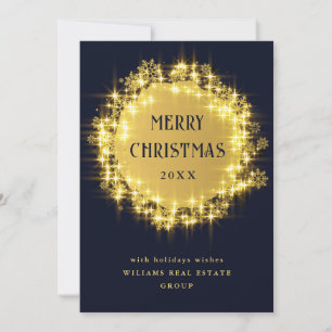 Gold Navy Sparkle Lights Corporate Kerstmis Feestdagenkaart