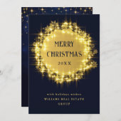 Gold Navy Sparkle Lights Corporate Kerstmis Feestdagenkaart (Voorkant / Achterkant)
