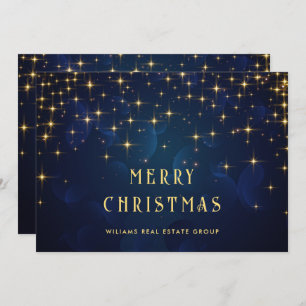 Gold Navy Sparkle Lights Corporate Kerstmis Feestdagenkaart