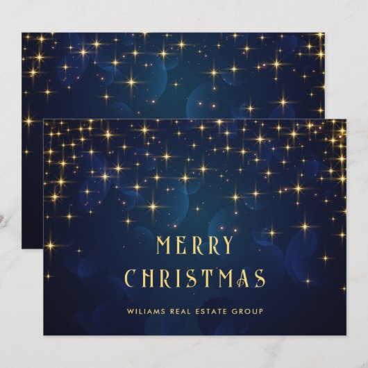 Gold Navy Sparkle Lights Corporate Kerstmis Feestdagenkaart (Voorkant / Achterkant)