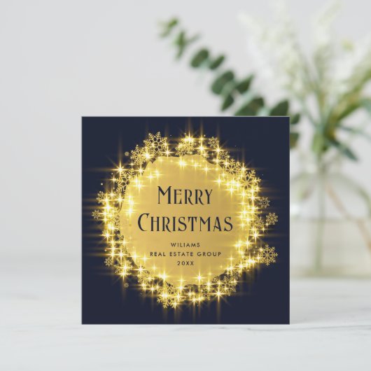 Gold Navy Sparkle Lights Corporate Kerstmis Feestdagenkaart (Staand voorkant)