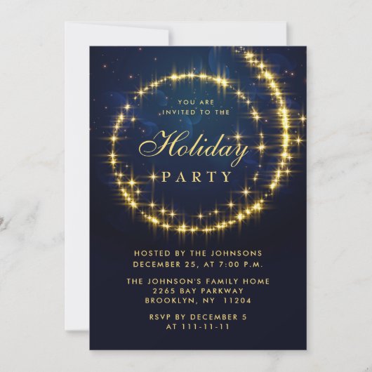 Gold Navy Sparkle Lights Kerstfeest Kaart (Voorkant)