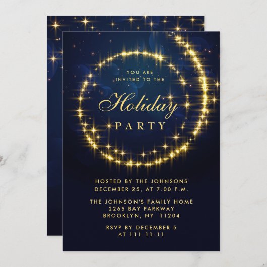 Gold Navy Sparkle Lights Kerstfeest Kaart (Voorkant / Achterkant)