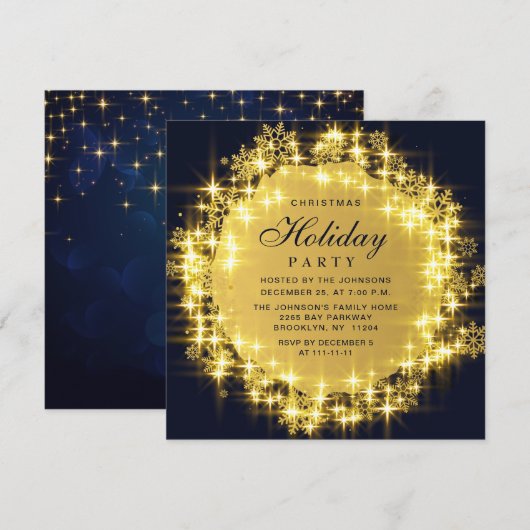 Gold Navy Sparkle Lights Kerstfeest Kaart (Voorkant / Achterkant)