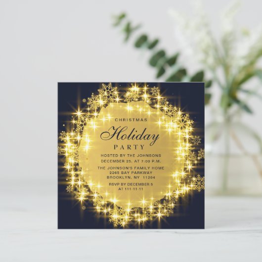 Gold Navy Sparkle Lights Kerstfeest Kaart (Staand voorkant)