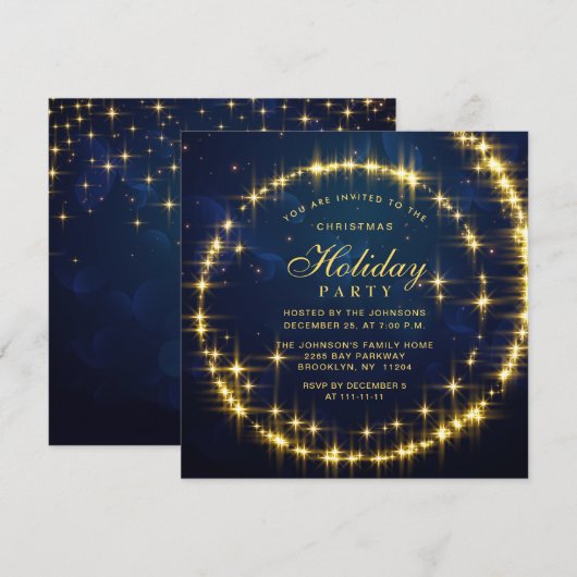 Gold Navy Sparkle Lights Kerstfeest Kaart (Voorkant / Achterkant)