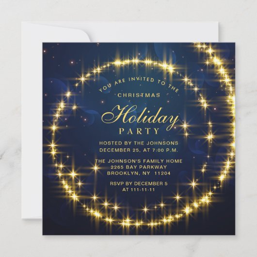Gold Navy Sparkle Lights Kerstfeest Kaart (Voorkant)