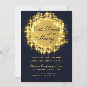 Gold Navy Sparkle Lights Kerstfeest Kaart