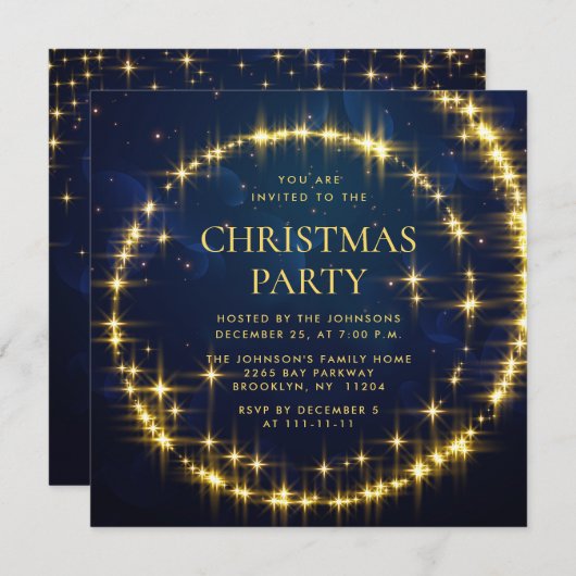 Gold Navy Sparkle Lights Kerstfeest Kaart (Voorkant / Achterkant)