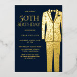 Gold & Navy Suit & Stropdas 50th Birthday Party Folie Uitnodiging<br><div class="desc">Gold & Navy Suit & Stropdas Mannen 50e verjaardag Folie Uitnodiging Bekijk andere uitnodigingen in onze niche en nestwinkel</div>