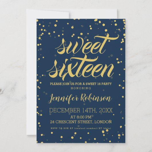 Gold Navy Sweet 16 Glitter Sparkle Confetti Kaart (Voorkant)