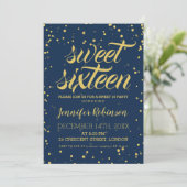 Gold Navy Sweet 16 Glitter Sparkle Confetti Kaart (Staand voorkant)