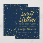 Gold Navy Sweet 16 Save Date Glitter Confetti Save The Date (Voorkant / Achterkant)