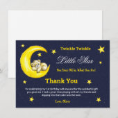 Gold Navy Twinkle Little Star 1e verjaardag Bedankkaart (Voorkant / Achterkant)