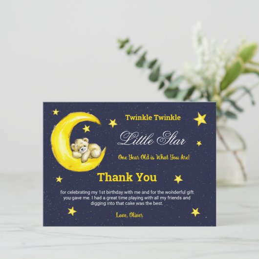 Gold Navy Twinkle Little Star 1e verjaardag Bedankkaart (Staand voorkant)