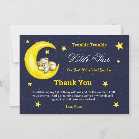 Gold Navy Twinkle Little Star 1e verjaardag Bedankkaart (Voorkant)