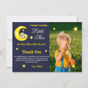 Gold Navy Twinkle Little Star 1e verjaardag foto Bedankkaart
