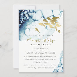 GOLD NAVY UNDERWATER FISH HOLY COMMUNION INVITE BEDANKKAART