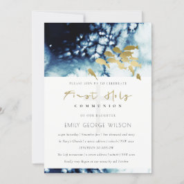 GOLD NAVY UNDERWATER FISH HOLY COMMUNION INVITE BEDANKKAART